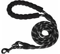 Heavy Duty Rope Dog Lead 5FT - Durable Anti-Slip Leash with Soft Padded Handle, Reflective Nylon Training Lead for Walking, Running, and Obedience - for Small, Medium & Large Dogs (Black, Large)