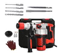 Heavy Duty Rotary Hammer Drill with Chisels and Drill Bits, 1080W, 3 Functions, Safety Clutch, 4J Impact Force, Vibration Control for Concrete Demolition