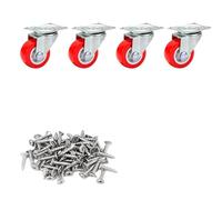 Heavy Duty Roulette Wheels, 2/4 Silent Small Casters, Universal 1.97" Swivel Wheels, Red Fixed Rubber Base, Durable Furniture Casters for Smooth Rolling