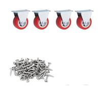 Heavy Duty Roulette Wheels, 2" Silent Swivel Casters, Universal Red Fixed Rubber Wheels for Furniture, Durable Baseball Design, Ideal for Easy Movement and Stability.