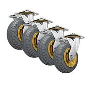Heavy Duty Rubber Caster Wheel with Brakes - Puncture Proof, Quiet & Wear-Resistant Industrial Caster, Swiveling Top Plate, Available in 100/125/150mm Diameter