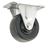 Heavy Duty Rubber Caster Wheel with Rigid Non-Swivel Top Plate - 2-Inch - 125 lb. Load Capacity