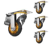 Heavy-Duty Rubber Caster Wheels for Trolleys, Swivel Casters with Brake, 4 Pack Furniture Wheels, 20CM/8IN, Ideal for Carts and Heavy Loads