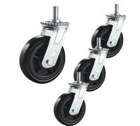 Heavy Duty Rubber Caster Wheels Set of 4 6 Inch Swivel Casters with Side Brake M20x40mm Threaded Stem 1200 Lbs Load Capacity for Furniture and Equipment