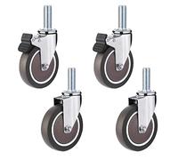 Heavy Duty Rubber Caster Wheels with M12 Threaded Stem 100mm Trolley Wheels for Shopping Carts & Industrial Equipment Pack of 4 with Brake & Smooth Mobility