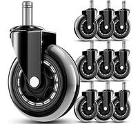 Heavy Duty Rubber Casters - Universal 3 Inch Office Chair Replacement Wheels, Noise Free Design, Fits Most Chairs, Ideal for All Floor Types, Set of 10