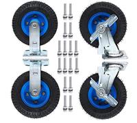 Heavy Duty Rubber CastersAir Filled Caster Wheels with Stainless Steel Screws 2 Fixed & 2 Mute Casters with Brake Ø 200mm/250mm Perfect for Industrial Use