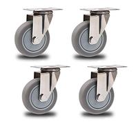 Heavy Duty Rubber Castor Wheels 4 Pcs 125mm Swivel Plate Casters Universal Replacement for Furniture & Trolleys Durable 304 Stainless Steel with Brake