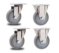 Heavy Duty Rubber Castor Wheels for Furniture 4Pcs 125mm Swivel Plate Casters Universal Replacement Trolley Wheels with Brake Durable 304 Stainless Steel Construction