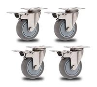Heavy Duty Rubber Castor Wheels for Furniture 4Pcs 125mm Swivel Plate Casters Universal Replacement Trolley Wheels with 304 Stainless Steel Brakes