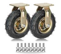 Heavy-Duty Rubber Pneumatic Swivel Casters, 2-Pack, 8" & 10" Industrial Wheels with Plate, Double Ball Bearings & Brakes, Replacement Wheels for Carts & Equipment