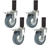Heavy-Duty Rubber Swivel Caster Wheels 4-Pack, 4in, No Noise, 400kg Capacity, Long Handle 23x65mm, Ideal for Kitchen Tables & Trolleys (Includes Brake)