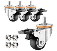Heavy Duty Rubber Swivel Caster Wheels Set of 4 2.5" 3" 4" 5" Dual Locking No Noise TPR Castors with M10×30mm & M12×25mm Threaded Stems for Furniture & Equipment