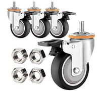 Heavy Duty Rubber Swivel Caster Wheels Set of 42.5" 3" 4" 5" Dual Locking No Noise TPR Castors M10×30mm / M12×25mm Threaded Stem for Furniture Mobility