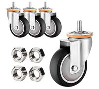 Heavy Duty Rubber Swivel Caster Wheels Set of 42.5" 3" 4" 5" Dual Locking No Noise TPR Castors with M10×30mm / M12×25mm Threaded Stem for Furniture