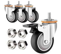 Heavy Duty Rubber Swivel Caster Wheels Set of 42.5" 3" 4" 5" Dual Locking TPR No Noise Castors with M10×30mm / M12×25mm Threaded Stem for Furniture & Equipment