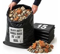 Heavy-Duty Rubble Bags - 20” x 30” - Pack of 15 Black Industrial-Strength Sacks for Builders & DIY - 100kg Capacity - Tear-Resistant - Perfect for Hardcore Waste