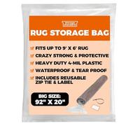Heavy Duty Rug Storage Bag - Reusable Rug Shipping Bag, Waterproof Plastic Rug Cover - Fits Rolled Carpet Up to 6 x 9 Feet, 4 Mil Thick Tear Proof Plastic Storage Bag - 1 Clear Bag, 92 x 20 Inches