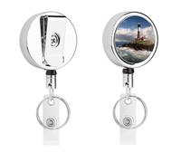 Heavy Duty Sea Lighthouse Badge Reel with 360° Swivel Alligator Clip & 24" Retractable Nylon Cord Lightweight Name Badge Holder for Nurse Teacher Office Worker Id Card Decor