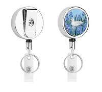 Heavy Duty Seagull by Iris Flower Badge Reel with 360° Swivel Alligator Clip & 24" Retractable Nylon Cord Lightweight Name Badge Holder for Nurse Teacher Office Worker Id Card Decor