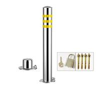 Heavy Duty Security Pole, Stainless Steel Driveway Bollard Post with Reflective Strips for Enhanced Safety & Visibility, Ideal for Commercial & Residential Use