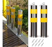 Heavy Duty Security Post Barrier with Reflective Strips for Driveway and Sidewalks, Stainless Steel Traffic Safety Column