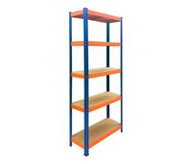 Relaxdays Heavy-Duty Shelving Unit, HWD: 180x60x30 cm, Blue-Orange | 875 kg load capacity, 5 MDF tiers, basement storage shelf, slot-in, steel, garage, workshop