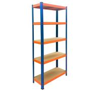 Relaxdays Heavy-Duty Shelving Unit, HWD: 180x75x30 cm, Blue-Orange | 875 kg load capacity, 5 MDF tiers, basement storage shelf, slot-in, steel, garage, workshop