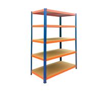 Relaxdays Heavy-Duty Shelving Unit, HWD: 200 x 100 x 60 cm, Blue-Orange | 875 kg load capacity, 5 MDF tiers, basement storage shelf, slot-in, steel, garage, workshop