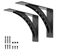 Heavy Duty Shelf Brackets 16 x 12 Inch, Max Load 900 lbs, Premium Alloy Shelf Brackets, (Pack of 2) Worktop Support Brackets (Black Metallic Silver)