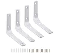 Heavy Duty Shelf Brackets 4 x 4 Inch - 4 Pack L Shape Wall Mounted Metal Brackets for Shelves & Bookshelves, Decorative Support Brackets - White