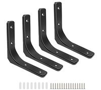 Heavy Duty Shelf Brackets 4 x 4 Inch - 4 Pack L Shape Wall Mounted Metal Brackets for Shelves & Bookshelves, Decorative Support Brackets - Black