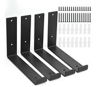 Heavy Duty Shelf Brackets, 4PCS Black Shelf Supports L Wall Mounted Shelf Bracket for Floating Shelves Scaffold Board Bracket L Shape Right Angle Corner Bracket with Matching Screw & Anchors - 21x4x15