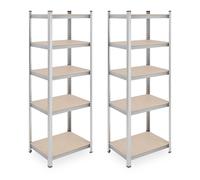 Relaxdays Heavy Duty Unit, Set of 2, 5 Shelves, 180 x 60 x 45 cm, 500 kg, Garage & Warehouse, Steel, Silver
