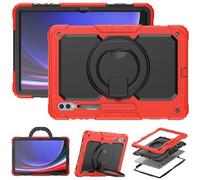 Heavy Duty Shockproof Case Compatible with Galaxy Tab S10 Ultra 14.6 inch (2024),3-Layer Hybrid Full-Body Shockproof Cover, W 360° Rotatable Handle Bracket+Shoulder Strap (Red)