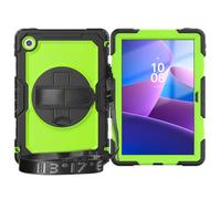 Heavy Duty Shockproof Case Compatible with Lenovo Tab 10.1'' TB-311FU / TB-311XU 2025 Kids Case,Rugged Dropproof Protective Cover W Screen Protector+Rotating Stand+Handle+Strap (Yellow+Green)