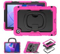 Heavy Duty Shockproof Case Compatible with Lenovo Tab 10.1(TB-311XU) /K10C TB311FU 2025,3-Layer Hybrid Full-Body Shockproof Cover, W 360° Rotatable Handle Bracket+Shoulder Strap (Rose Red)