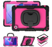 Heavy Duty Shockproof Case Compatible with Lenovo Tab 10.1(TB-311XU) /K10C TB311FU 2025,3-Layer Hybrid Full-Body Shockproof Cover, W 360° Rotatable Handle Bracket+Shoulder Strap (Rose Red PC)