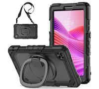 Heavy Duty Shockproof Case Compatible with Lenovo Tab One 8.7 inch/K9 TB305FU 2025,3-Layer Hybrid Full-Body Shockproof Cover, W 360° Rotatable Handle Bracket+Shoulder Strap (Black)