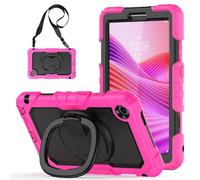 Heavy Duty Shockproof Case Compatible with Lenovo Tab One 8.7 inch/K9 TB305FU 2025,3-Layer Hybrid Full-Body Shockproof Cover, W 360° Rotatable Handle Bracket+Shoulder Strap (Rose Red)