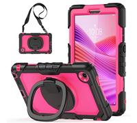 Heavy Duty Shockproof Case Compatible with Lenovo Tab One 8.7 inch/K9 TB305FU 2025,3-Layer Hybrid Full-Body Shockproof Cover, W 360° Rotatable Handle Bracket+Shoulder Strap (Rose Red PC)