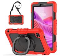 Heavy Duty Shockproof Case Compatible with Lenovo Tab One 8.7 inch/K9 TB305FU 2025,3-Layer Hybrid Full-Body Shockproof Cover, W 360° Rotatable Handle Bracket+Shoulder Strap (Red)