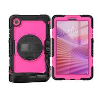 Heavy Duty Shockproof Case Compatible with Lenovo Tab One 8.7 inch/K9 TB305FU 2025 Kids Case,Rugged Dropproof Protective Cover W Screen Protector+Rotating Stand+Handle+Strap (Rose Red PC)
