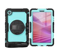 Heavy Duty Shockproof Case Compatible with Lenovo Tab One 8.7 inch/K9 TB305FU 2025 Kids Case,Rugged Dropproof Protective Cover W Screen Protector+Rotating Stand+Handle+Strap (Light Blue PC)