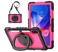 Heavy Duty Shockproof Case Compatible with Redmi Pad 2 11 inch 2025,3-Layer Hybrid Full-Body Shockproof Cover, W 360° Rotatable Handle Bracket+Shoulder Strap (Rose Red PC)