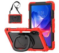 Heavy Duty Shockproof Case Compatible with Redmi Pad 2 11 inch 2025,3-Layer Hybrid Full-Body Shockproof Cover, W 360° Rotatable Handle Bracket+Shoulder Strap (Red)