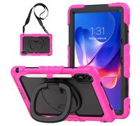 Heavy Duty Shockproof Case Compatible with Redmi Pad 2 11 inch 2025,3-Layer Hybrid Full-Body Shockproof Cover, W 360° Rotatable Handle Bracket+Shoulder Strap (Rose Red)