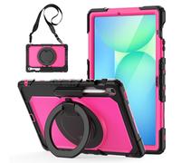 Heavy Duty Shockproof Case Compatible with Samsung Galaxy Tab S10 FE Plus 13.1" 2025,3-Layer Hybrid Full-Body Shockproof Cover, W 360° Rotatable Handle Bracket+Shoulder Strap (Rose Red PC)