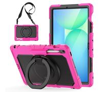 Heavy Duty Shockproof Case Compatible with Samsung Galaxy Tab S10 FE Plus 13.1" 2025,3-Layer Hybrid Full-Body Shockproof Cover, W 360° Rotatable Handle Bracket+Shoulder Strap (Rose Red)