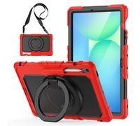 Heavy Duty Shockproof Case Compatible with Samsung Galaxy Tab S10 FE Plus 13.1" 2025,3-Layer Hybrid Full-Body Shockproof Cover, W 360° Rotatable Handle Bracket+Shoulder Strap (Red)